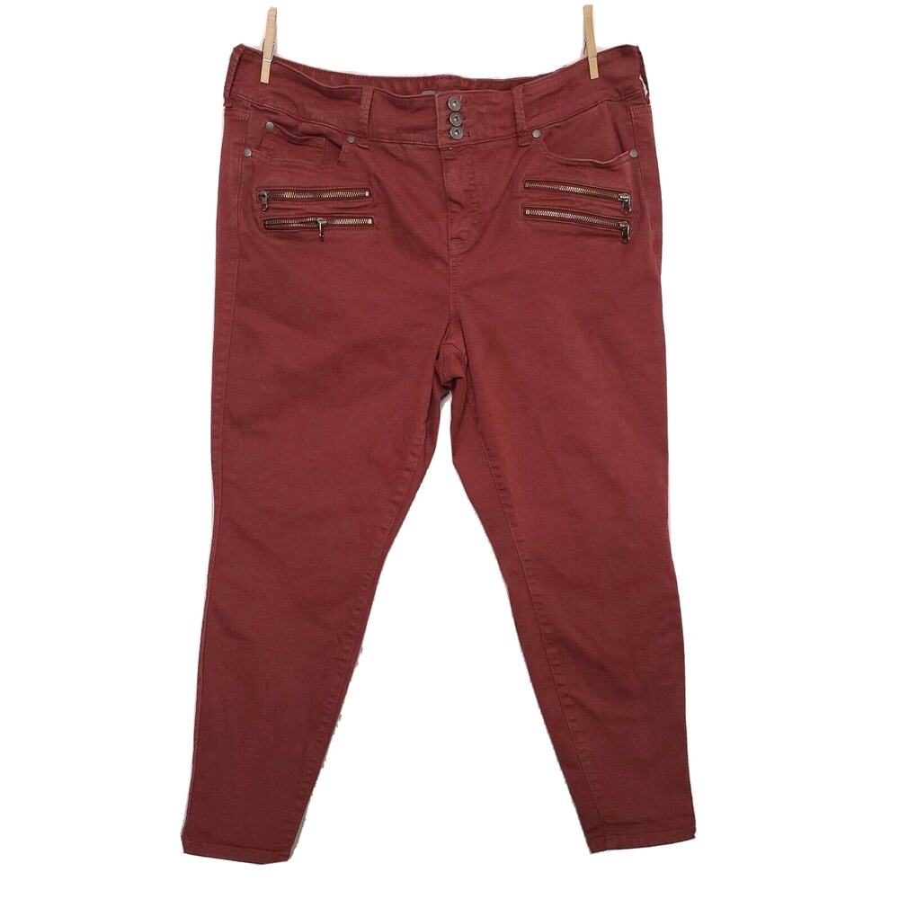 Torrid Jeggings Pants Sz 22 R Red Brick Zipper Multi Pocket Detail Moto Soft